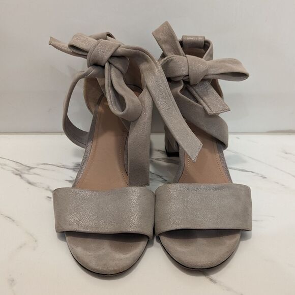 Lewit Beige Gold Silver Shimmer Glimmer Chunky Heel Ankle Bow 38 Made in Italy - Picture 3 of 13